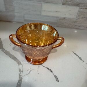 Federal Glass Normandie Marigold Iridescent Footed Open Sugar Bowl